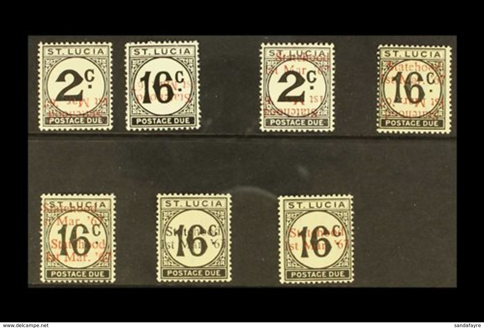 \Y POSTAGE DUES\Y UNISSUED OVERPRINT VARIETIES & ERRORS 1967 Superb Never Hinged Group Of Stamps With "Statehood" Overpr - St.Lucia (...-1978)