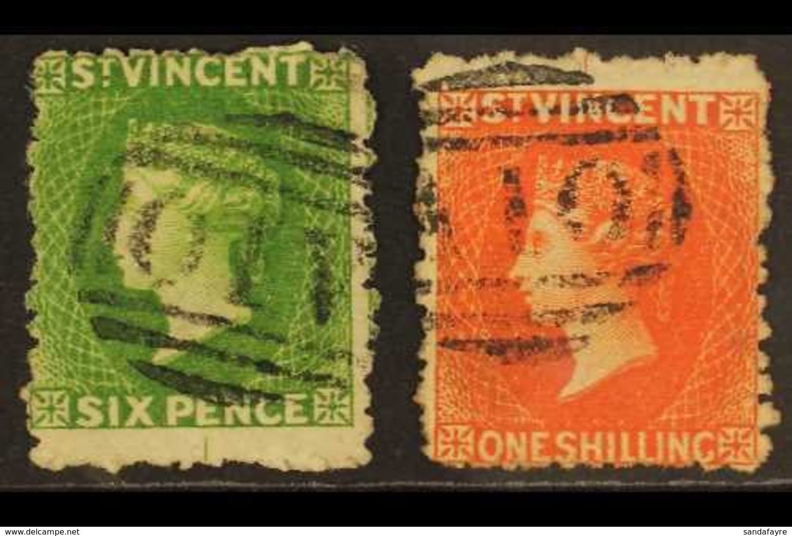 \Y 1880\Y 6d Bright Green And 1s Bright Vermilion, SG 30/31, Fine Used, Both Showing Marginal Guidelines, Fresh & Scarce - St.Vincent (...-1979)