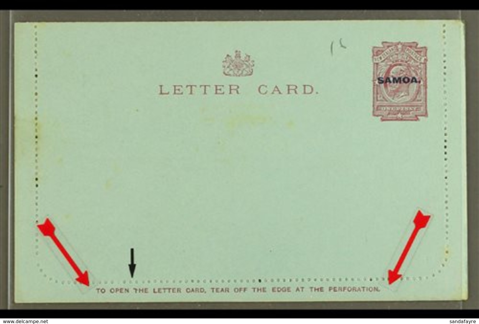 \Y 1914 LETTER CARD\Y 1d Dull Claret On Blue, Inscription 90mm, H&G 1, Unused, Broken "T" In "...OPEN THE..." Some Very  - Samoa