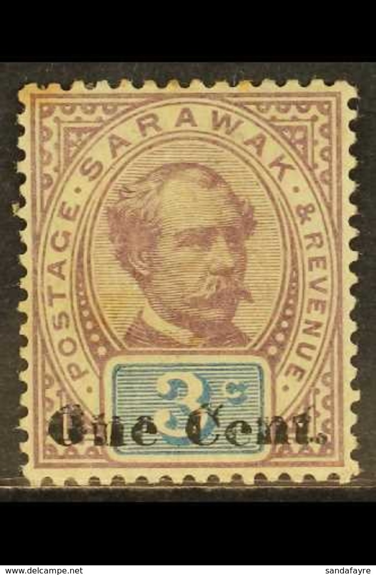 \Y 1889-92\Y 1c On 3c Purple And Blue, Overprint Double, SG 22a, Mint With Toned Gum Showing Through At Top Left, Cat £7 - Sarawak (...-1963)