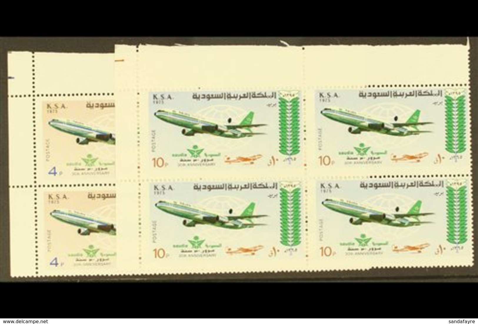 \Y 1975\Y 30th Anniv Of National Airlines Set, SG 1108/9, In Never Hinged Mint Corner Blocks Of 4. (8 Stamps) For More I - Saudi-Arabien