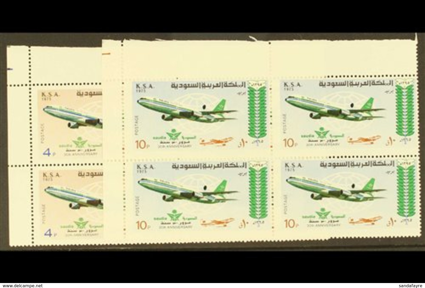 \Y 1975\Y 30th Anniv Of National Airlines Set, SG 1108/9, In Never Hinged Mint Corner Blocks Of 4. (8 Stamps) For More I - Arabie Saoudite