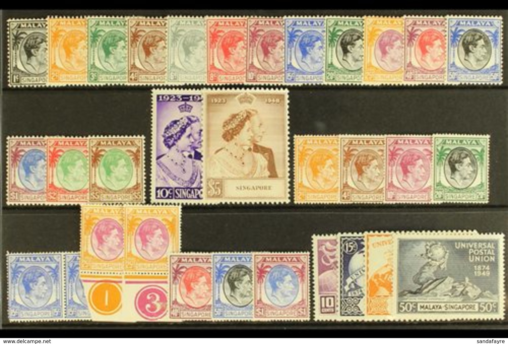 \Y 1948-49 MINT / NHM COLLECTION\Y A Stock Card Bearing The 1948 Perf 14 Complete Set Very Fine Mint, Perf 17½ X 18 Rang - Singapore (...-1959)