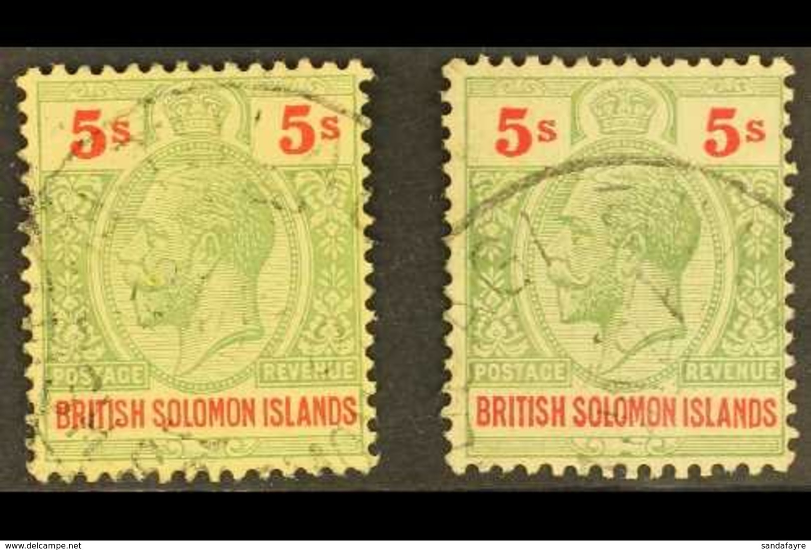 \Y 1914-23\Y 5s Green & Red On Yellow And 5s Green & Red On Orange-buff, SG 36 & 36a, Good Cds Used. (2 Stamps) For More - Iles Salomon (...-1978)