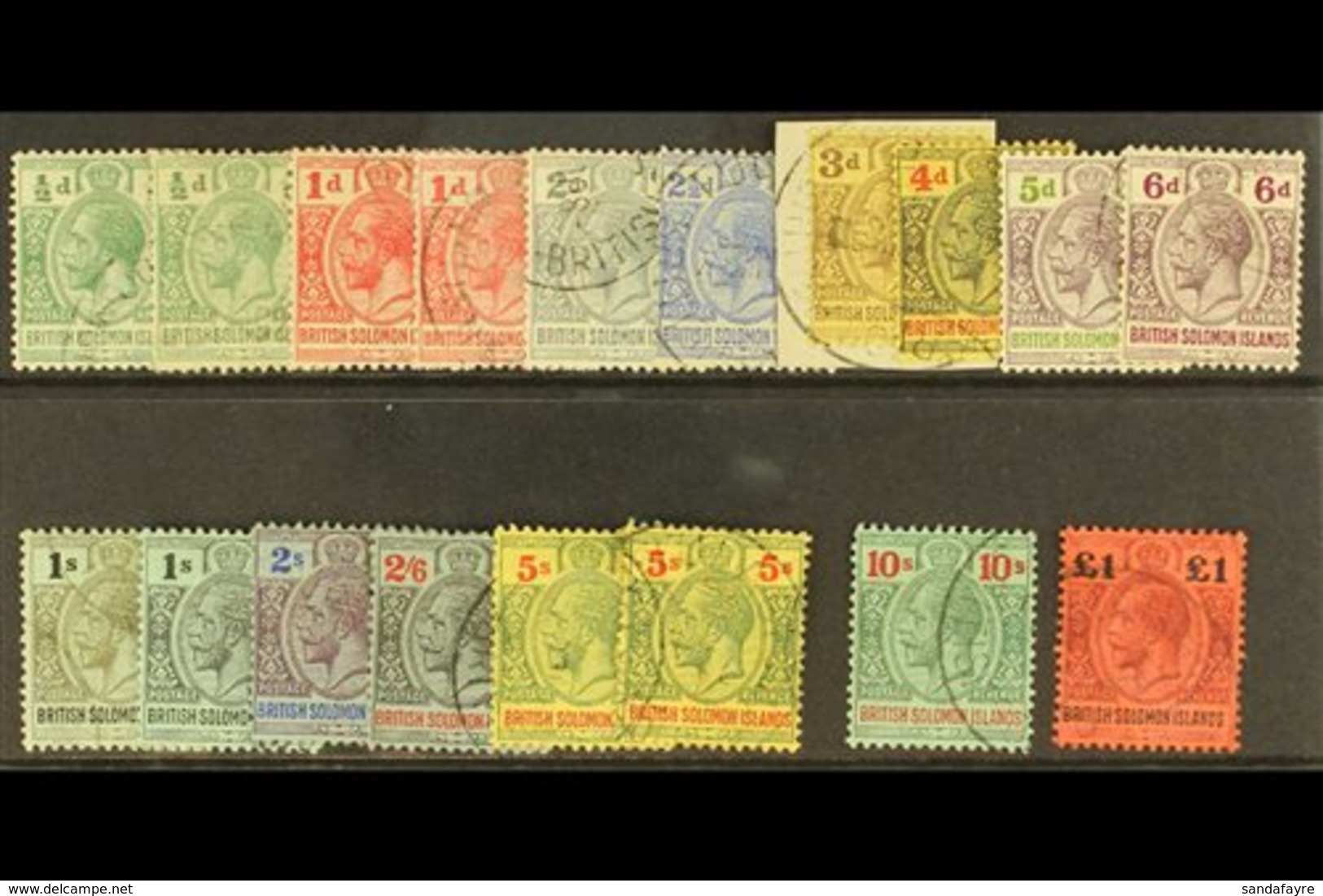 \Y 1914-23\Y Complete Set, SG 22/38, Plus Additional Listed ½d, 1d, 1s And 5s Shades, Fine Cds Used. (18 Stamps) For Mor - British Solomon Islands (...-1978)