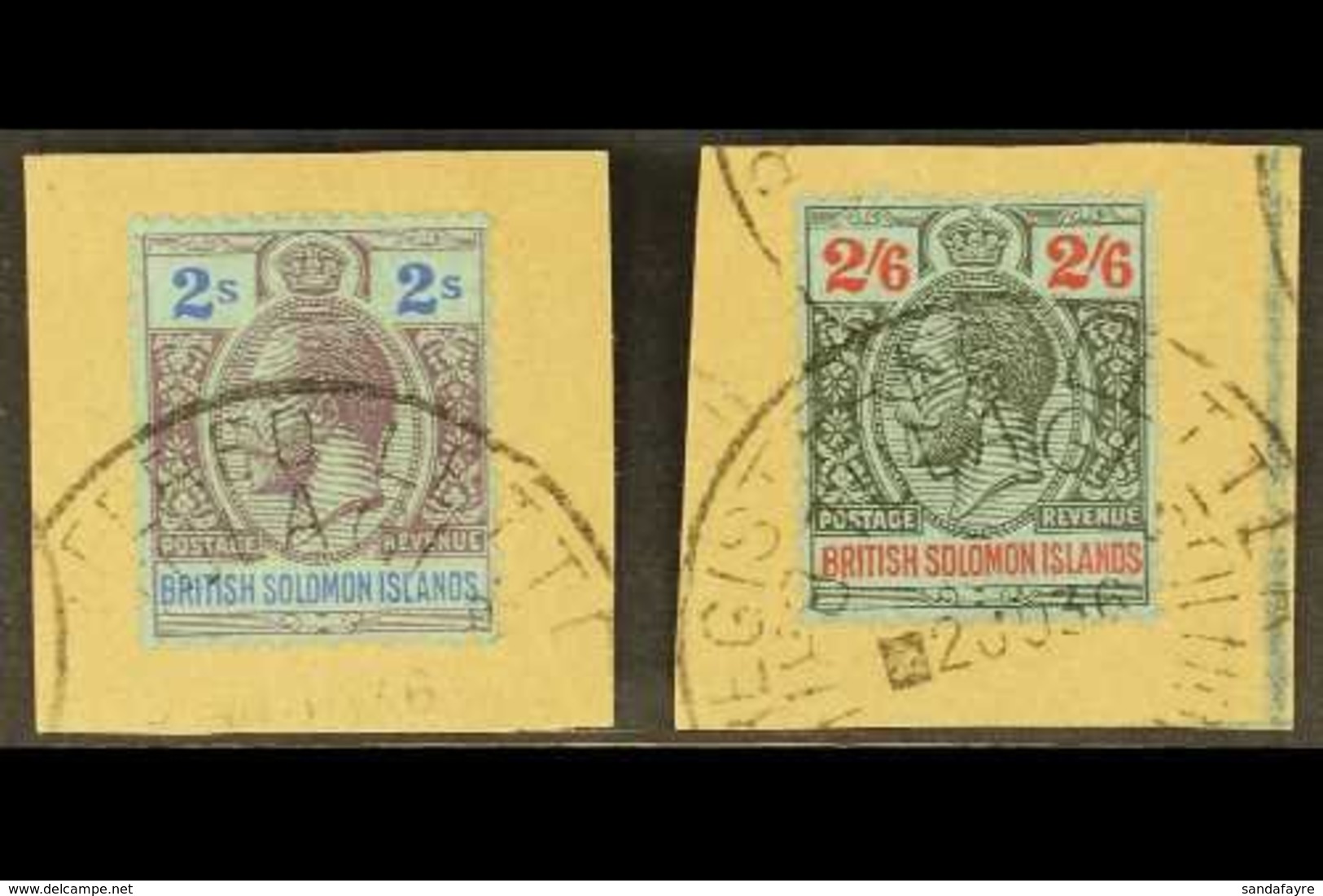 \Y 1922-31\Y 2s And 2s.6d, SG 49/50, Each On A Piece Tied Registered Tulagi 1936 Cds. (2 Stamps) For More Images, Please - British Solomon Islands (...-1978)