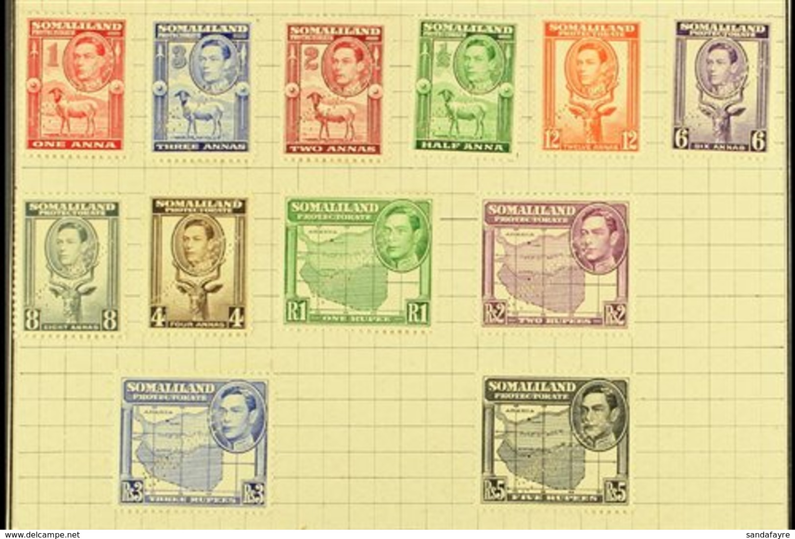\Y 1938\Y Geo VI Set Complete, Perforated "Specimen",, SG 93s/104s, Very Fine Mint But Affixed To UPU Page. (12 Stamps)  - Somaliland (Protectorate ...-1959)