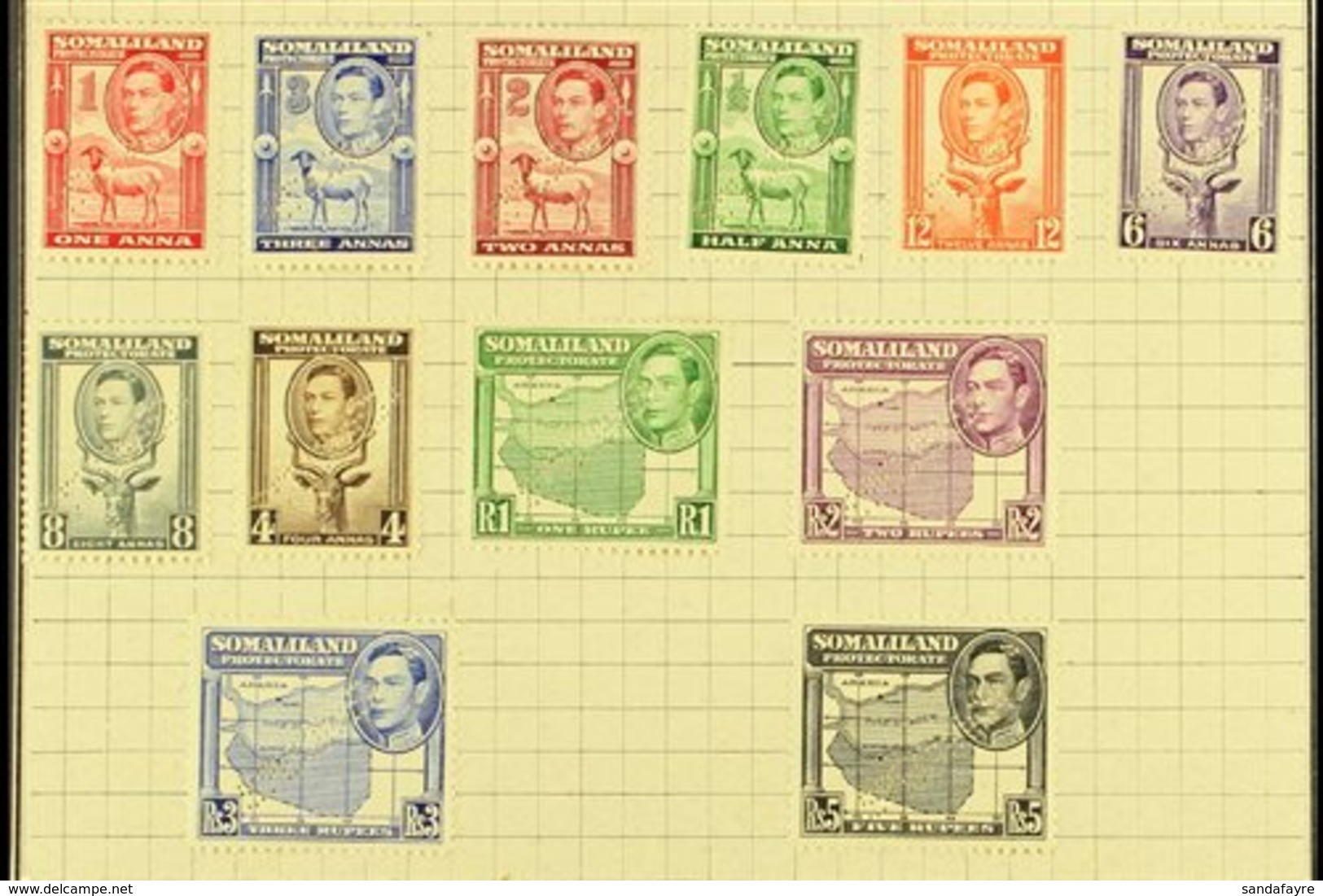 \Y 1938\Y Geo VI Set Complete, Perforated "Specimen",, SG 93s/104s, Very Fine Mint But Affixed To UPU Page. (12 Stamps)  - Somaliland (Protectorat ...-1959)