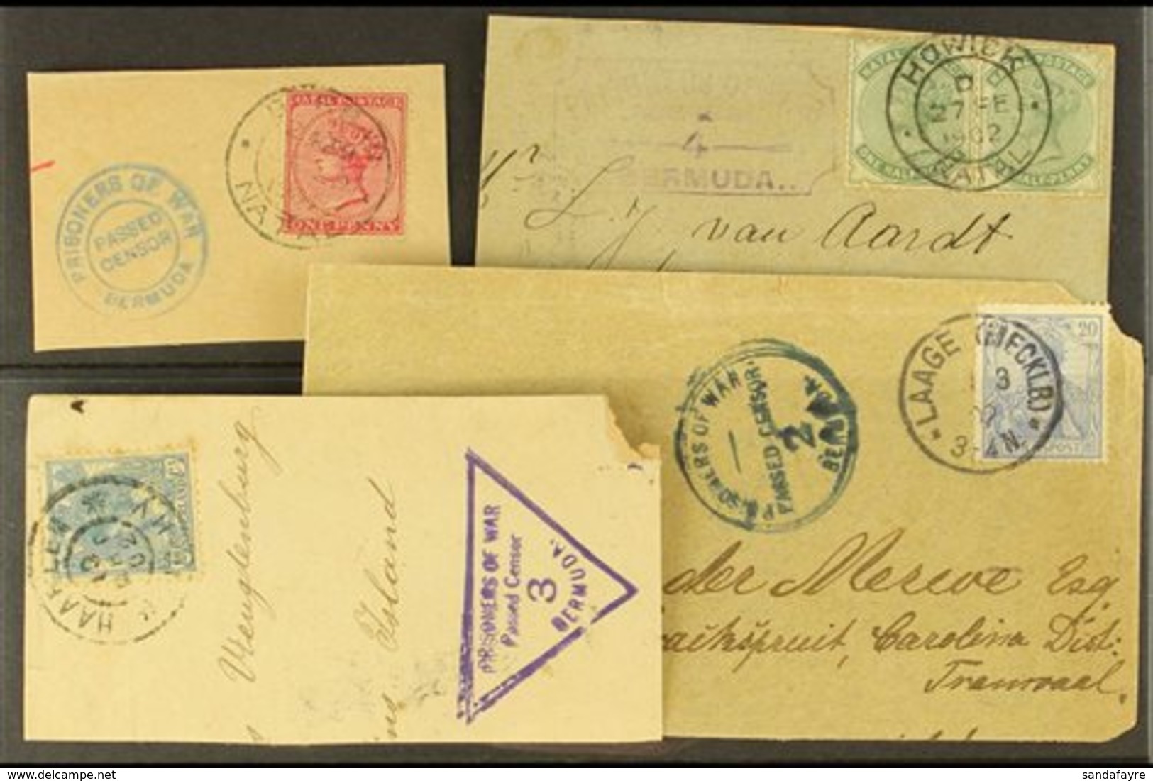 \Y BOER WAR\Y BERMUDA CENSOR CACHETS On Four Good Sized Pieces, All Different With Two Circular Types, One Without Numbe - Unclassified