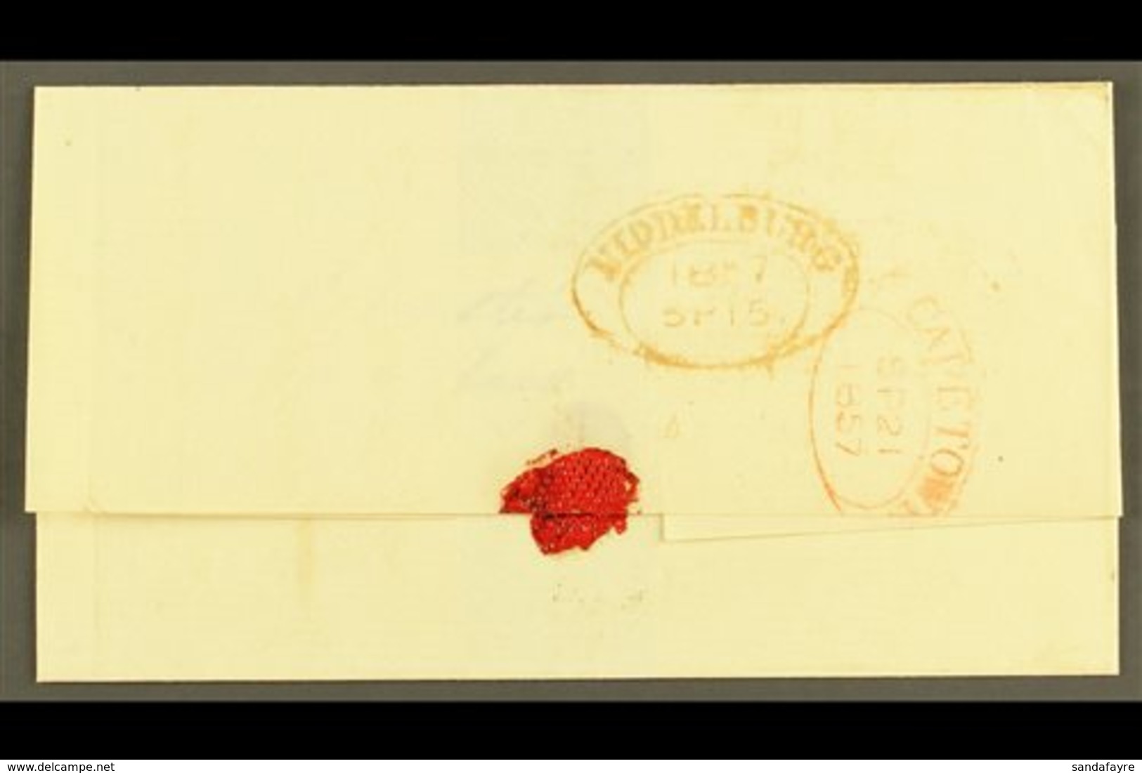 \Y CAPE OF GOOD HOPE\Y 1857 (15 Sept) EL To Cape Town With Very Fine Red "MIDDLEBURG" Dated Oval Handstamp With Similar  - Non Classés