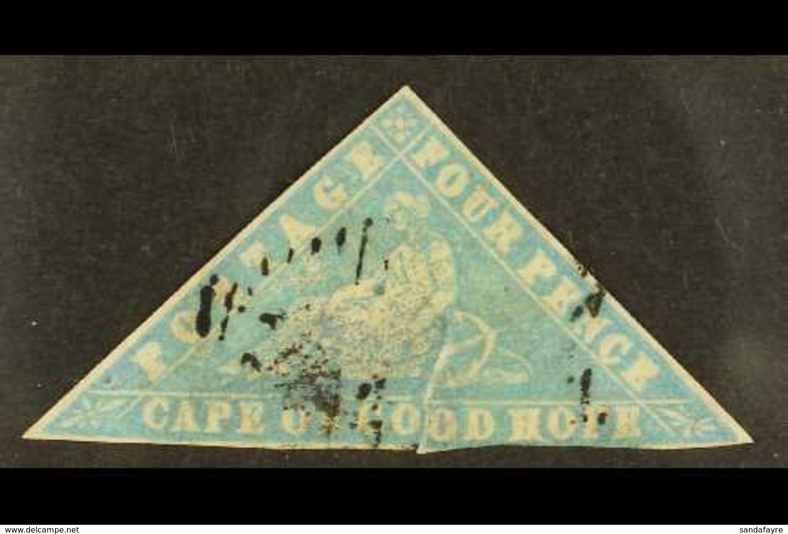 \Y CAPE OF GOOD HOPE\Y 1861 "wood-block" 4d Pale Milky Blue, SG 14, Used, Thinned And A Repaired Tear. Cat £2,000. For M - Unclassified