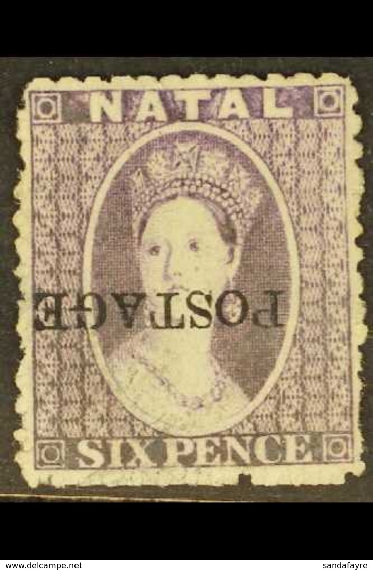 \Y NATAL\Y 1876 6d Violet Chalon, "POSTAGE" Overprint Inverted, SG 83b, Lightly Cancelled, With Philatelic Foundation Ce - Unclassified