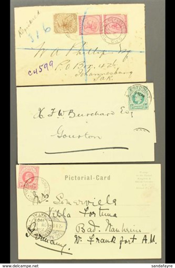 \Y NATAL\Y 1895-1910 Range Of Covers And Cards, With 1895 Envelope Registered To J'burg With Stamps Tied By Registered G - Unclassified