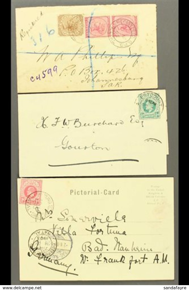 \Y NATAL\Y 1895-1910 Range Of Covers And Cards, With 1895 Envelope Registered To J'burg With Stamps Tied By Registered G - Non Classés