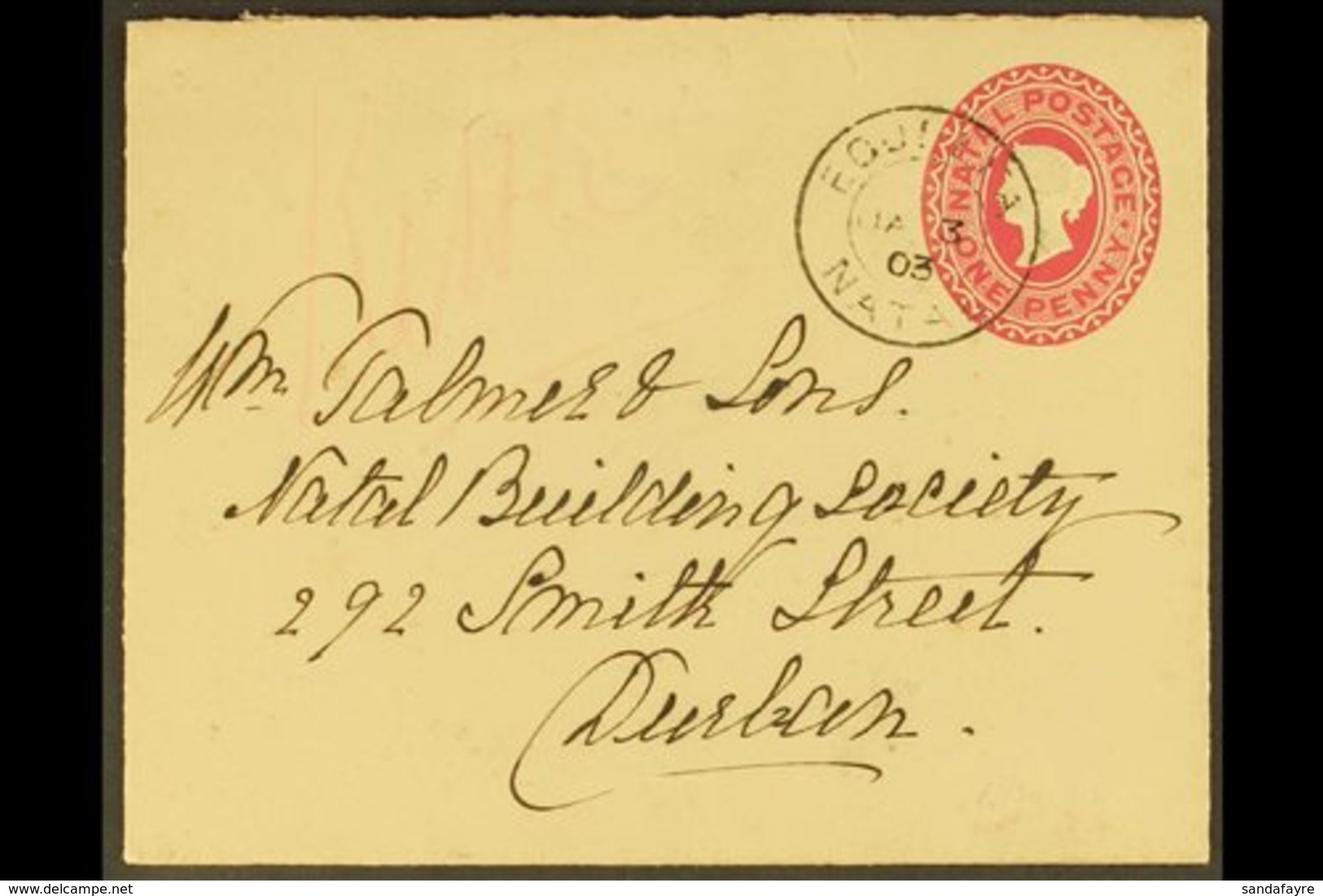 \Y NATAL\Y 1903 (Jan 3rd) 1d Postal Stationery Envelope To Durban Bearing A Seldom Seen "EQUEEFA" Cds, Umzinto Transit M - Non Classés