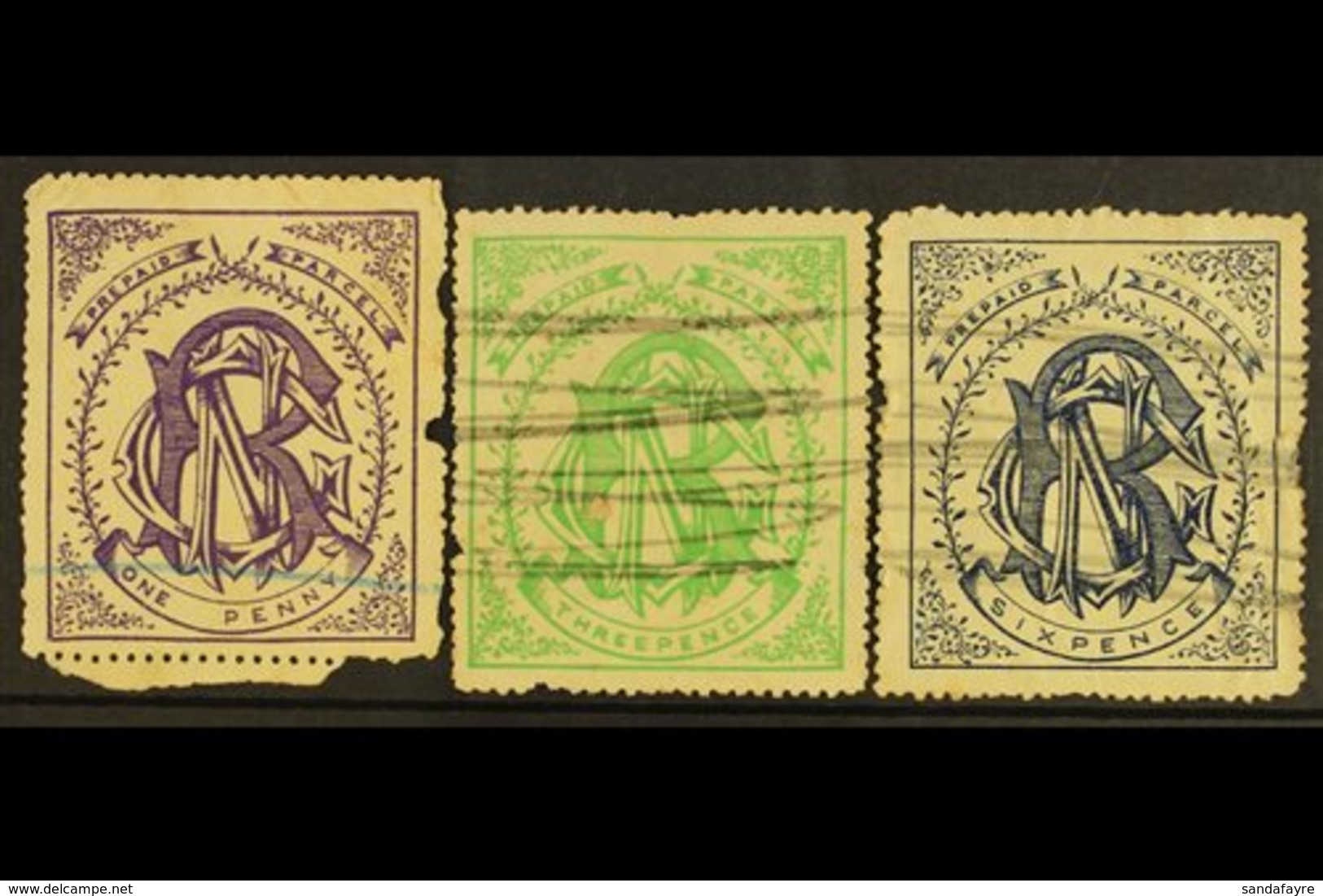 \Y NATAL\Y NATAL GOVERNMENT RAILWAY 1880 1d Violet, 3d Green & 6d Blue, Used With Faults, A Rare Trio (3 Stamps) For Mor - Unclassified