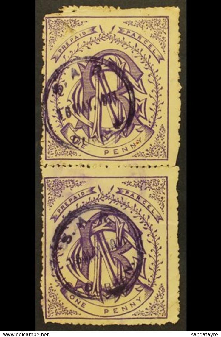 \Y NATAL\Y NATAL GOVERNMENT RAILWAY 1880 1d Violet Used Vertical Pair With Circular Violet Cancels Of 16th May 1911. Fau - Unclassified