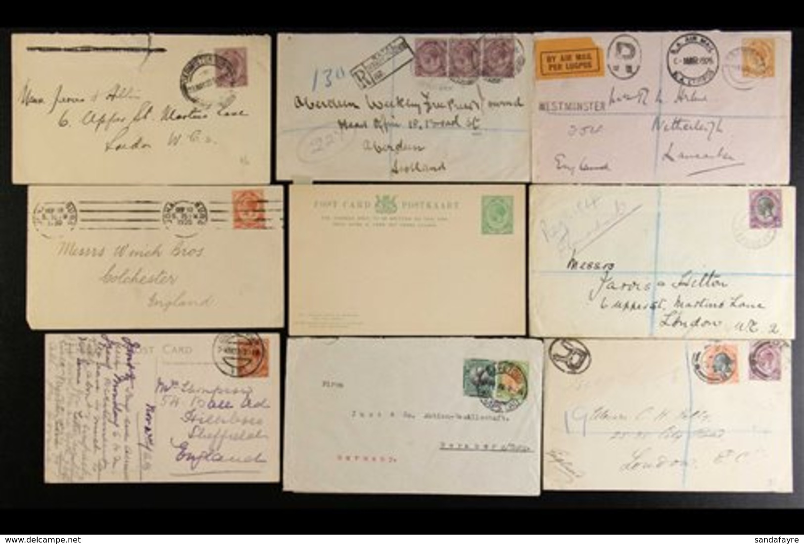 \Y 1913 - 25 "HEADS" COVER GROUP\Y Attractive Group Of Covers And Cards Franked With Values To 1s, Including Flown And R - Unclassified