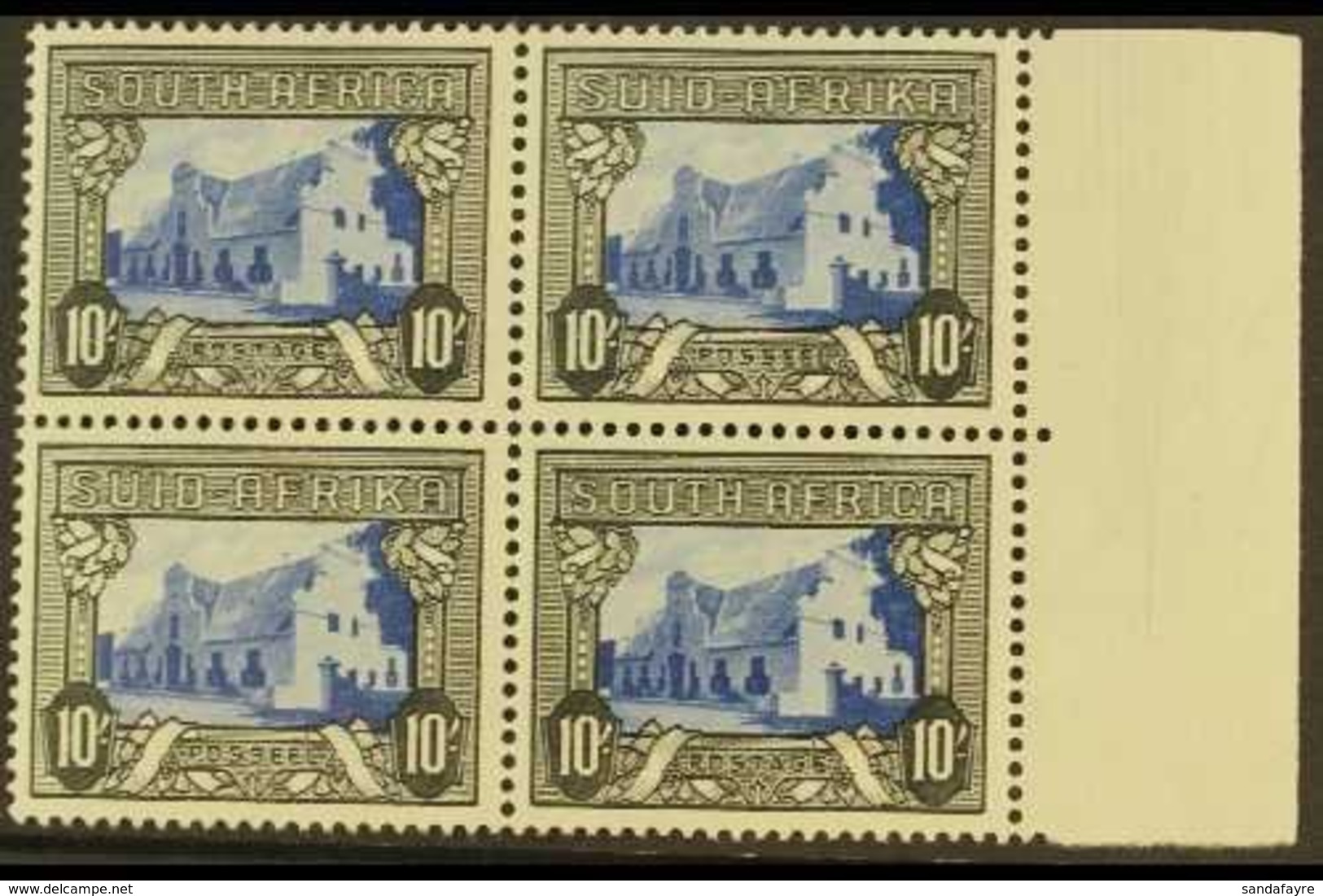 \Y 1933-48\Y 10s Blue & Charcoal, SG 64ca, Fine Mint Marginal Block Of 4 (2 Stamps Nhm). Lovely Multiple (4 Stamps) For  - Unclassified