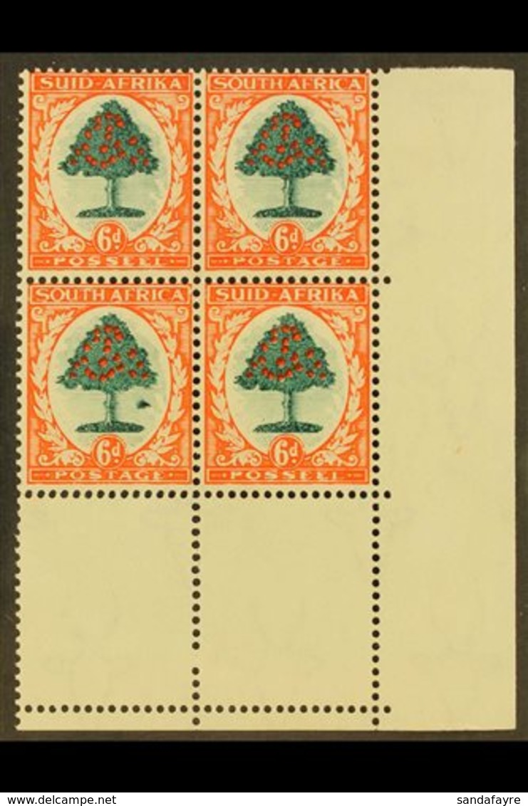 \Y 1933-48\Y 6d Green & Vermilion, Die I, Corner Block Of Four With "MOLEHILL" FLAW, SG 61b, Very Fine Mint, Few Split P - Unclassified