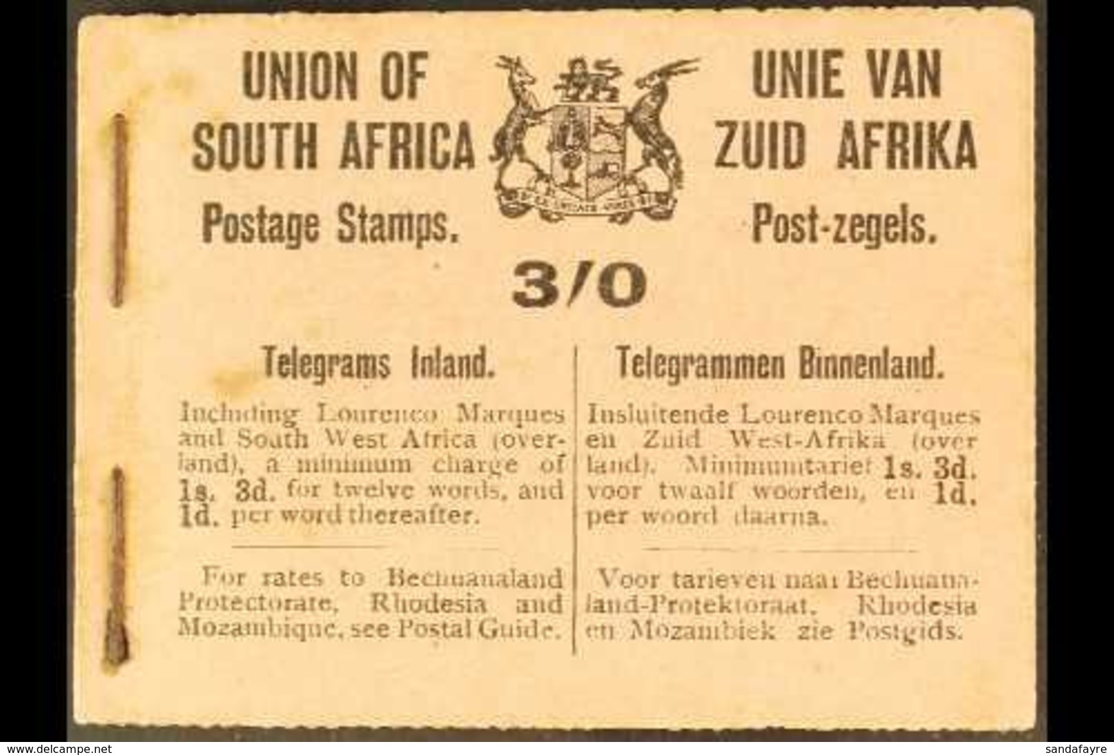 \Y BOOKLET\Y 1921 3s Black On Salmon-pink Cover, Panes With Watermark Inverted, Some Hand-written Inscriptions On Interl - Non Classés