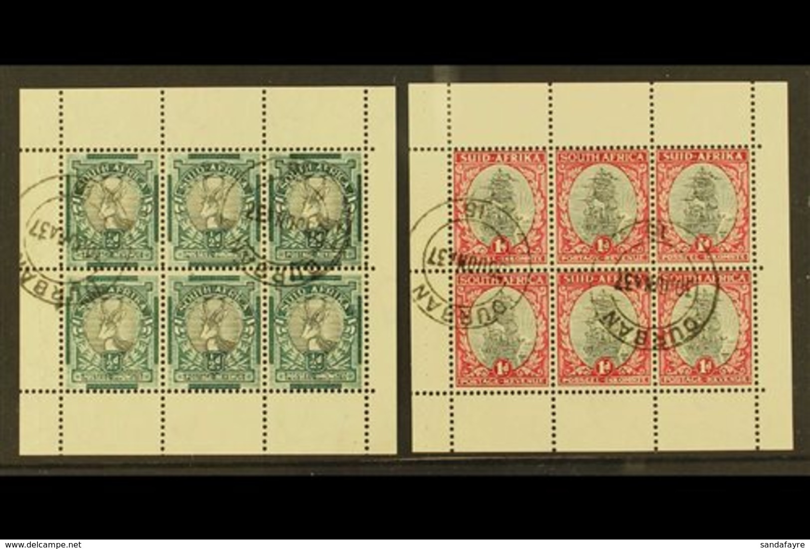 \Y BOOKLET PANES\Y 1937 ½d & 1d  Blank Margins COMPLETE PANES OF SIX, SG 75ca, 56f, Very Fine Used And Scarce Thus (2 Pa - Unclassified