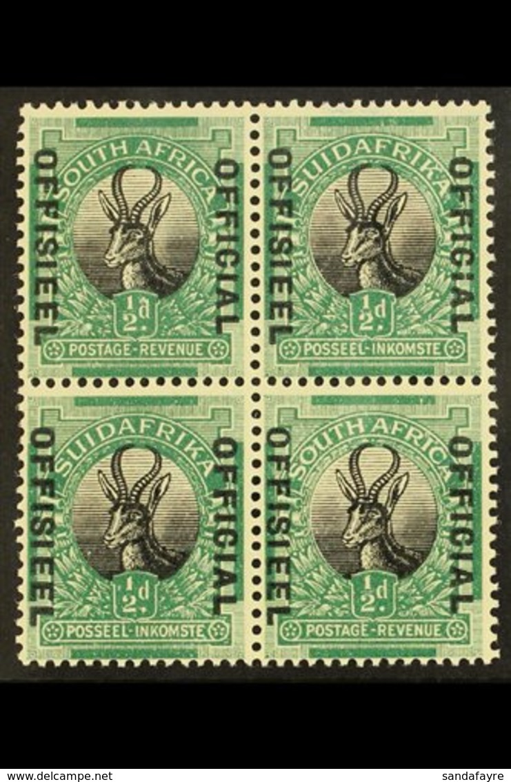 \Y OFFICIAL VARIETY\Y 1929-31 ½d Block Of 4, Upper Pair With Broken "I" In "OFFICIAL" And Lower Pair With Missing Fracti - Unclassified