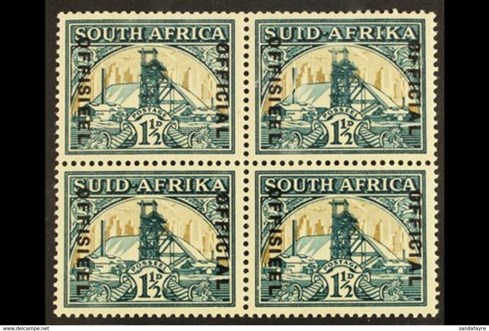 \Y OFFICIAL VARIETY\Y 1935-49 1½d Wmk Inverted, "Broken Chimney" Variety In A Block Of 4, SG O22/22ab, Slight Wrinkle On - Unclassified