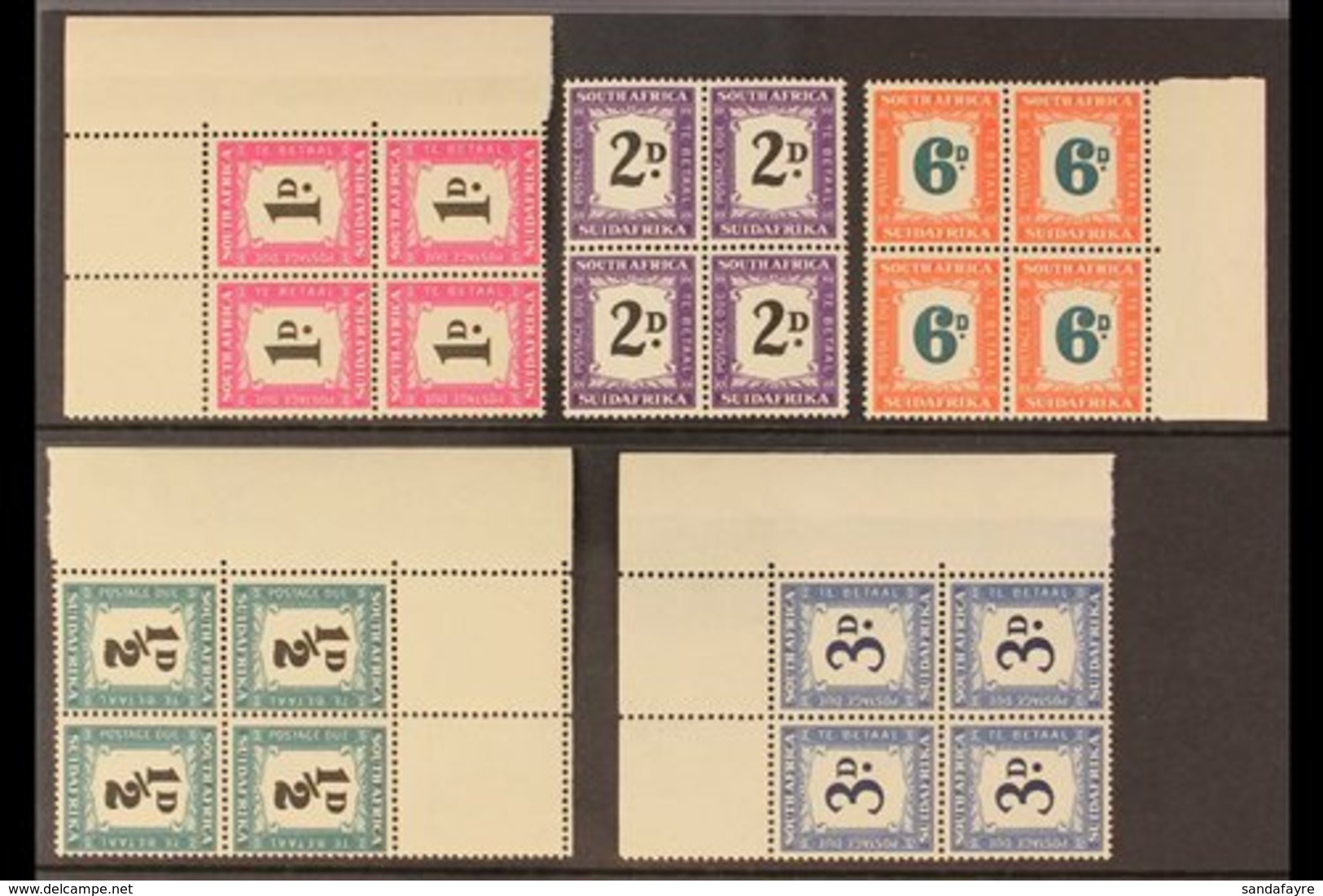 \Y POSTAGE DUES\Y 1948-9 Complete Set In Blocks Of Four, ½d, 1d & 3d In Corner Marginal Blocks, SG D34/8, Fine Mint / Ne - Non Classés