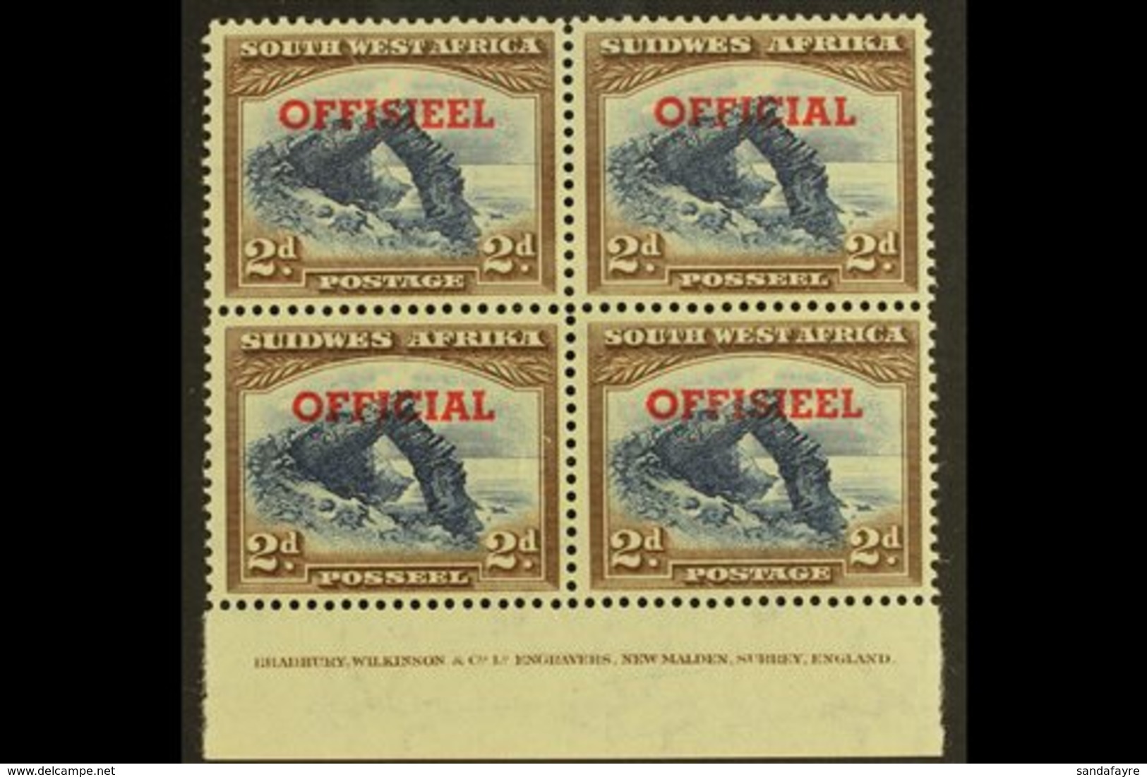 \Y OFFICIAL\Y 1951-2 2d TRANSPOSED OVERPRINTS In An Imprint Block Of Four, SG O26a, Top Pair Lightly Hinged, Lower Pair  - South West Africa (1923-1990)