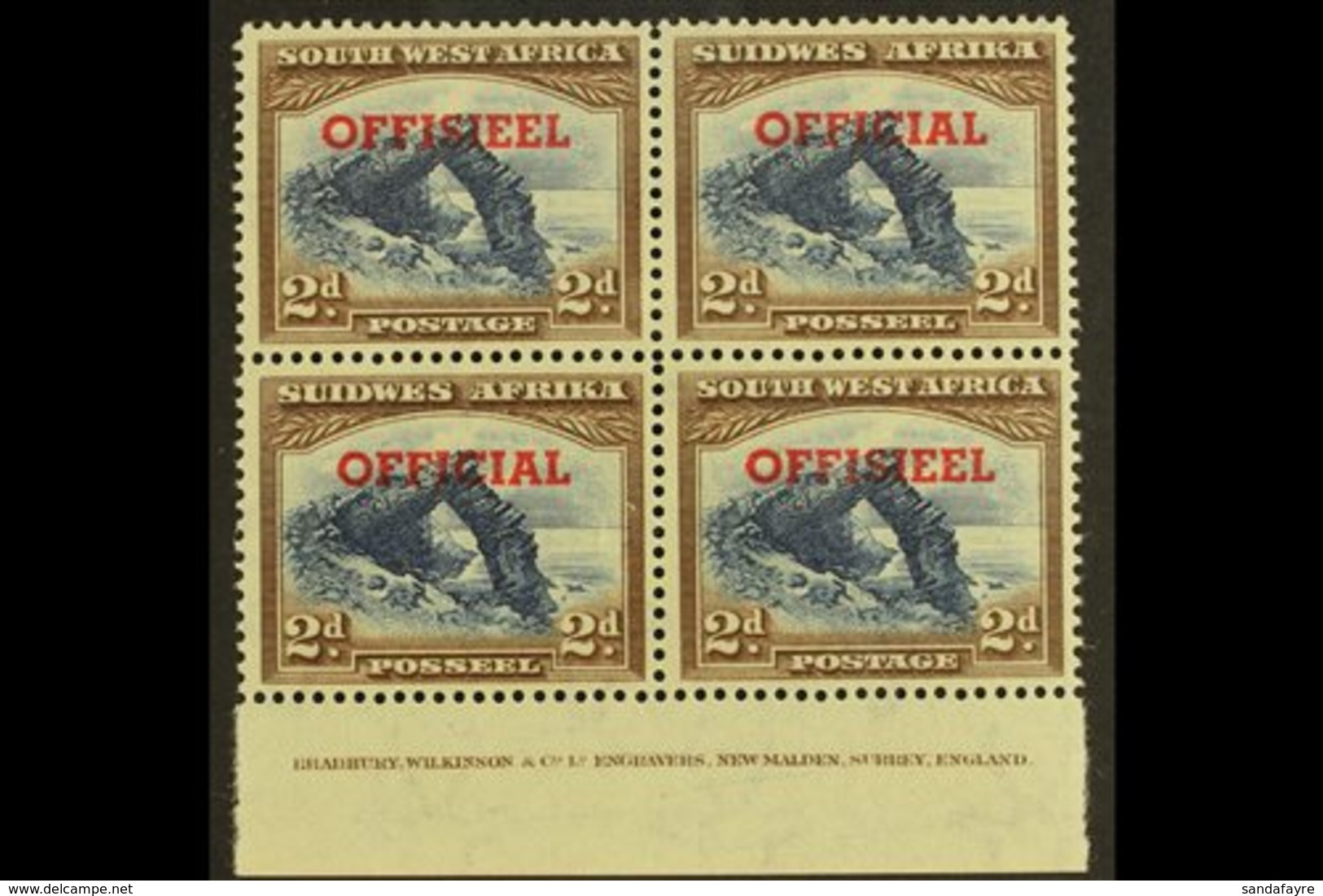 \Y OFFICIAL\Y 1951-2 2d TRANSPOSED OVERPRINTS In An Imprint Block Of Four, SG O26a, Top Pair Lightly Hinged, Lower Pair  - Afrique Du Sud-Ouest (1923-1990)