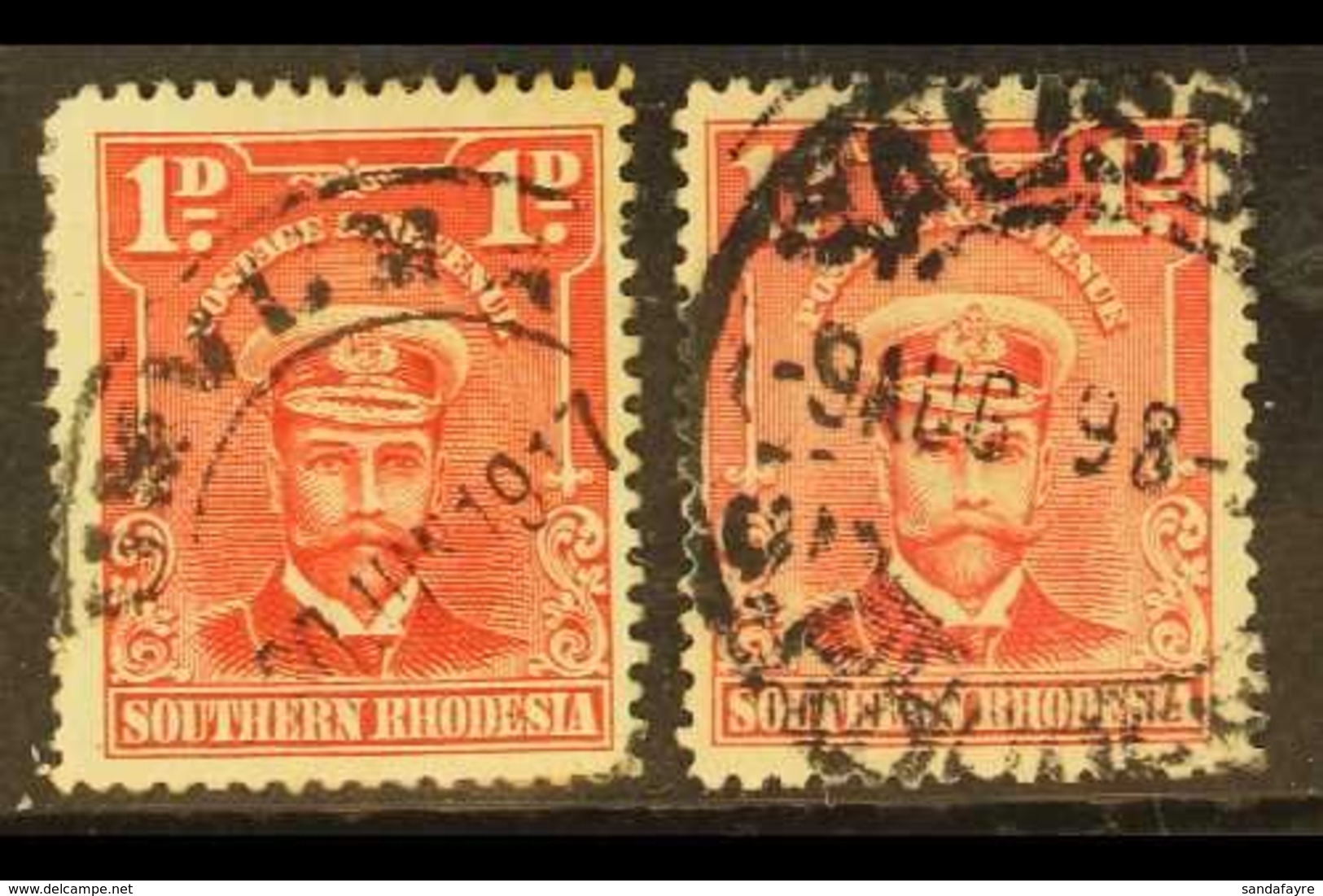 \Y 1924\Y CANCELLATION ERRORS Two 1d Bright Rose Stamps, SG 2, One With "1917" Year Date, The Other With "-9 AUG 98" Dat - Southern Rhodesia (...-1964)