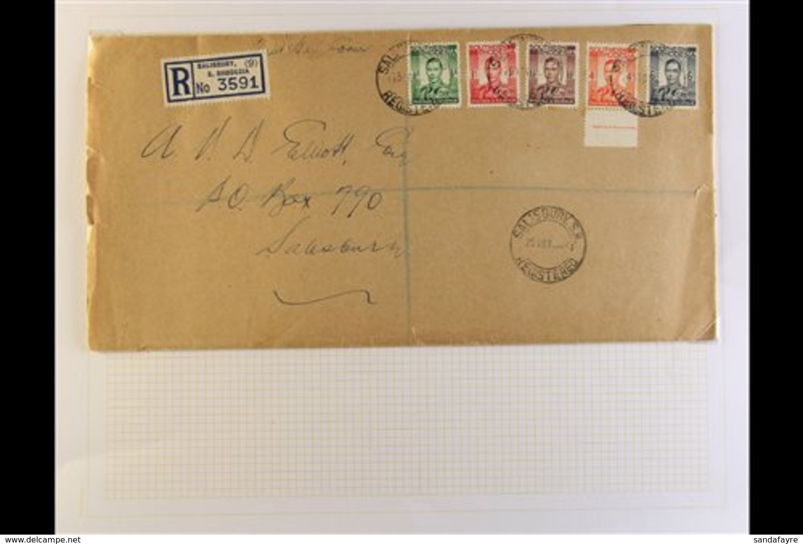 \Y 1937 KGVI FIRST DAY COVER\Y ½d To 6d Definitives Used On Plain, Registered Cover, SG 40/4, Tied By Clear Strikes Of S - Southern Rhodesia (...-1964)