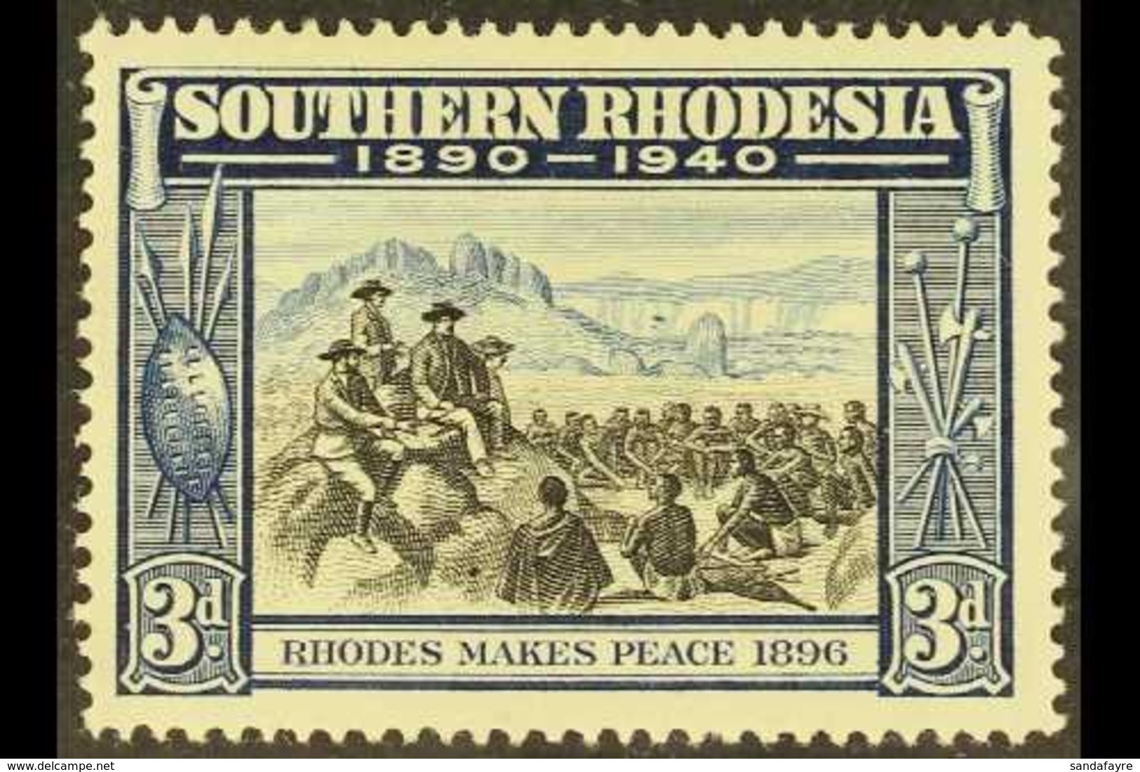 \Y 1940\Y 3d Black & Blue "Cave Flaw" Variety, SG 57a, Fine Mint For More Images, Please Visit Http://www.sandafayre.com - Southern Rhodesia (...-1964)