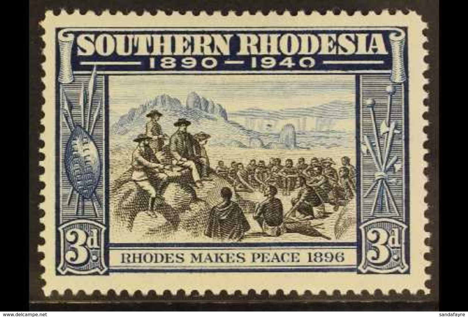 \Y 1940\Y 3d Black & Blue Golden Jubilee "CAVE" FLAW Variety, SG 57a, Very Fine Mint, Very Fresh. For More Images, Pleas - Southern Rhodesia (...-1964)