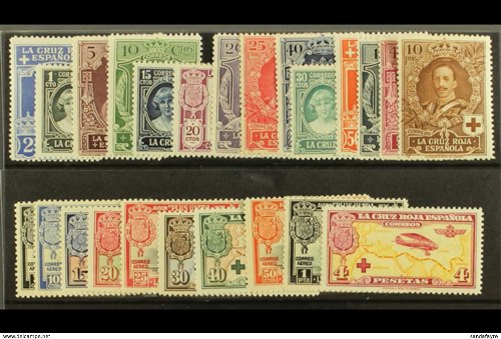 \Y 1926\Y Red Cross Commemoration, Postage And Airmail Sets Complete, SG 394/416, 4p Postage With Defective Corner Other - Sonstige & Ohne Zuordnung