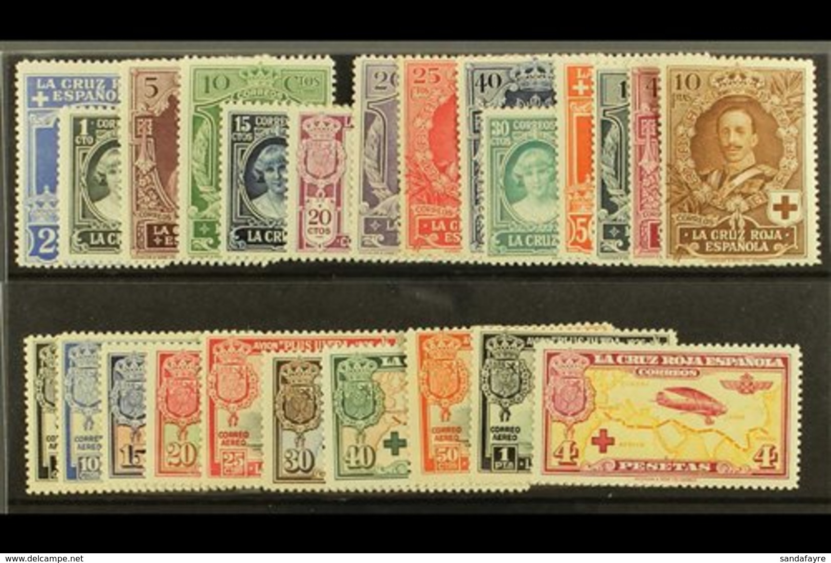 \Y 1926\Y Red Cross Commemoration, Postage And Airmail Sets Complete, SG 394/416, 4p Postage With Defective Corner Other - Autres & Non Classés