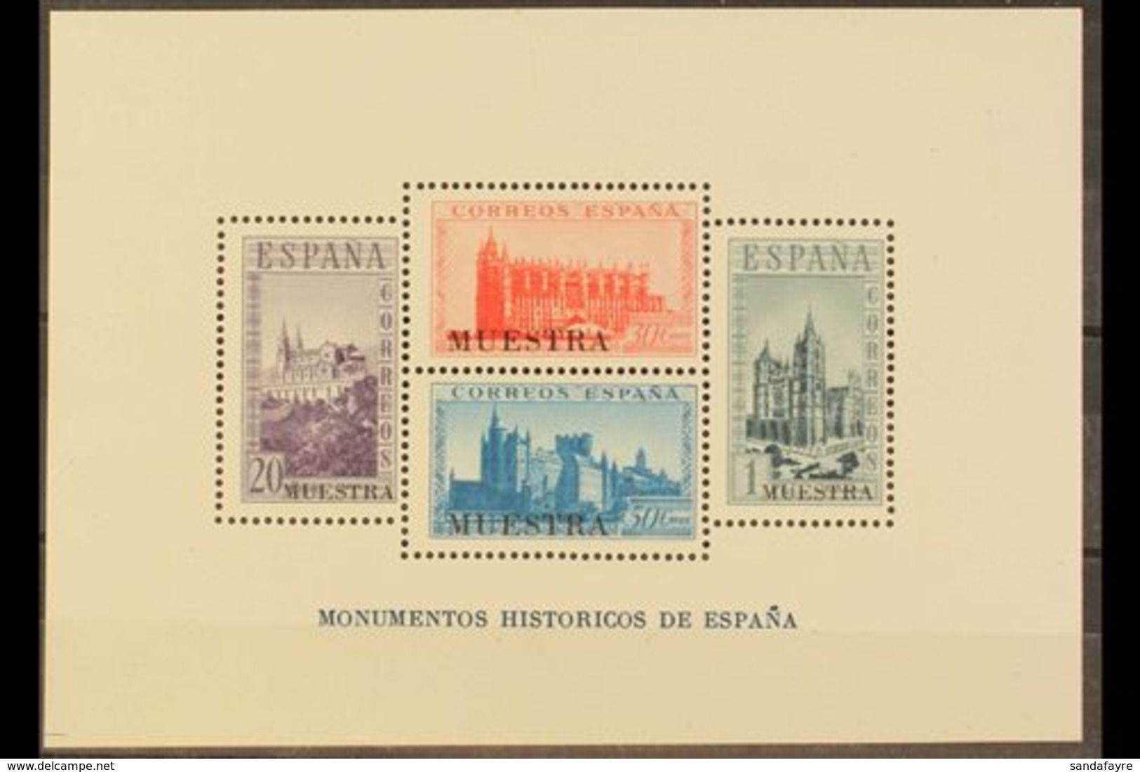 \Y 1938\Y (Feb) Historic Monuments Perforated Miniature Sheet Overprinted "MUESTRA", Edifil 847M, Never Hinged Mint. For - Other & Unclassified