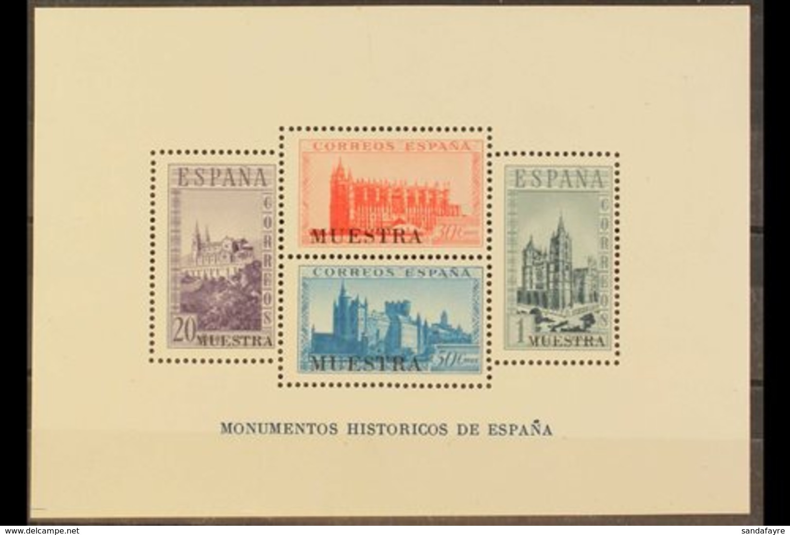 \Y 1938\Y (Feb) Historic Monuments Perforated Miniature Sheet Overprinted "MUESTRA", Edifil 847M, Never Hinged Mint. For - Autres & Non Classés