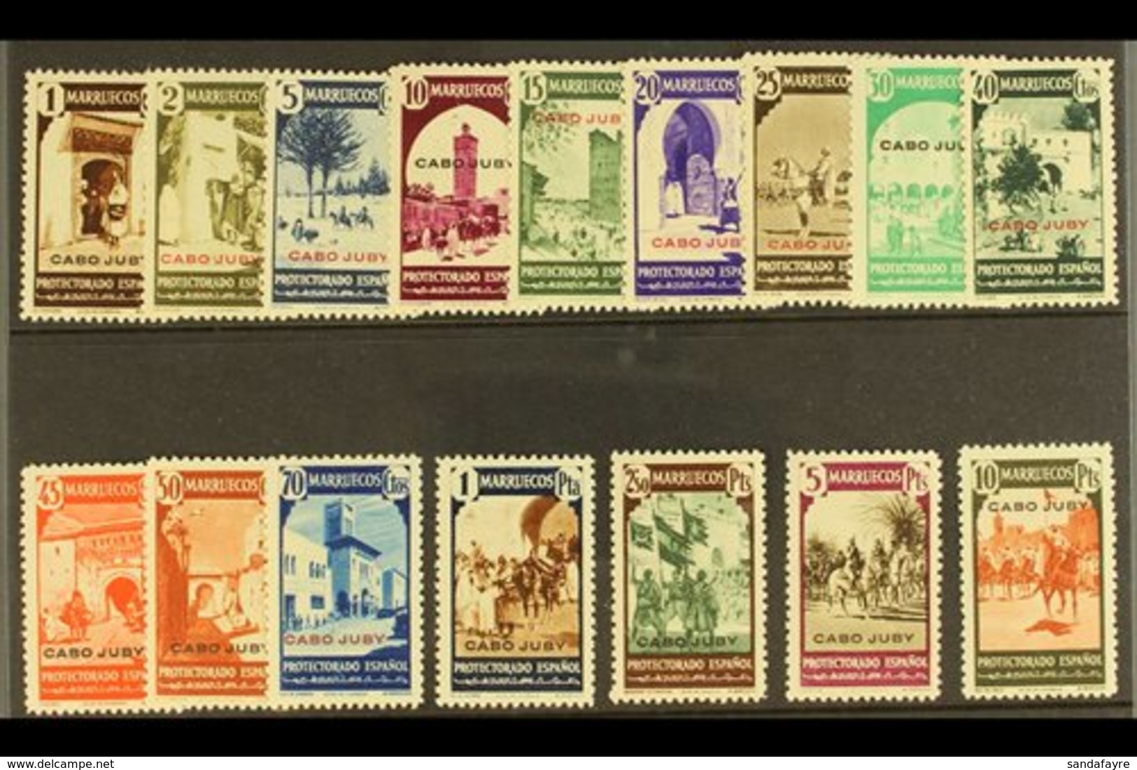 \Y CAPE JUBY\Y 1940 Pictorials Set Complete Without 25c Express, SG 109/124 (Edifil 116/131), Never Hinged Mint (16 Stam - Other & Unclassified