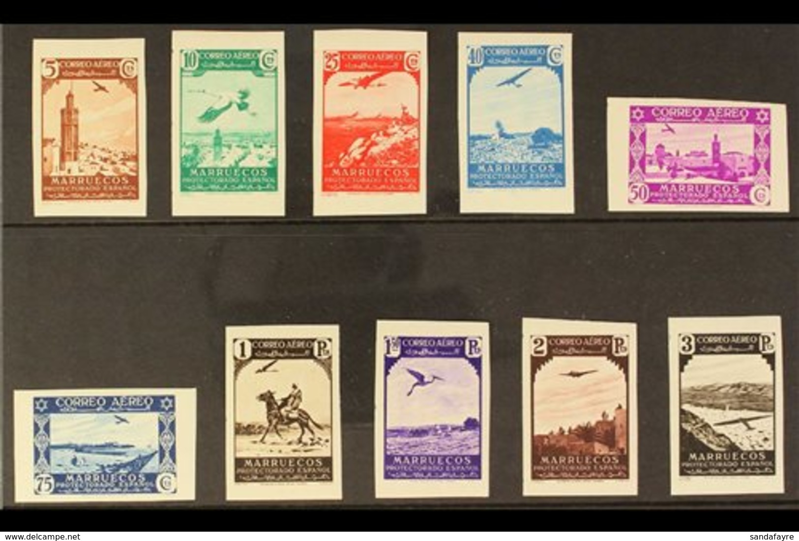 \Y MOROCCO\Y 1938 Airs IMPERFORATE Set Complete, As SG 203/212 (Edifil 186/195), Never Hinged Mint (10 Stamps) For More  - Other & Unclassified