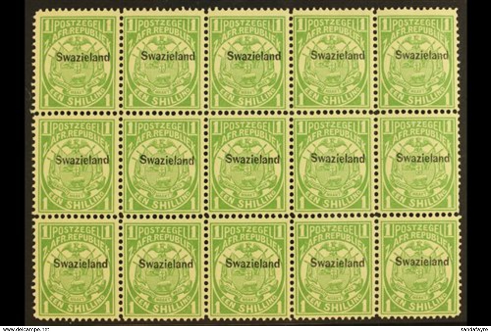 \Y 1889-90\Y 1s Green, SG 3, Reprint Block Of 15 Stamps. Never Hinged Mint For More Images, Please Visit Http://www.sand - Swaziland (...-1967)