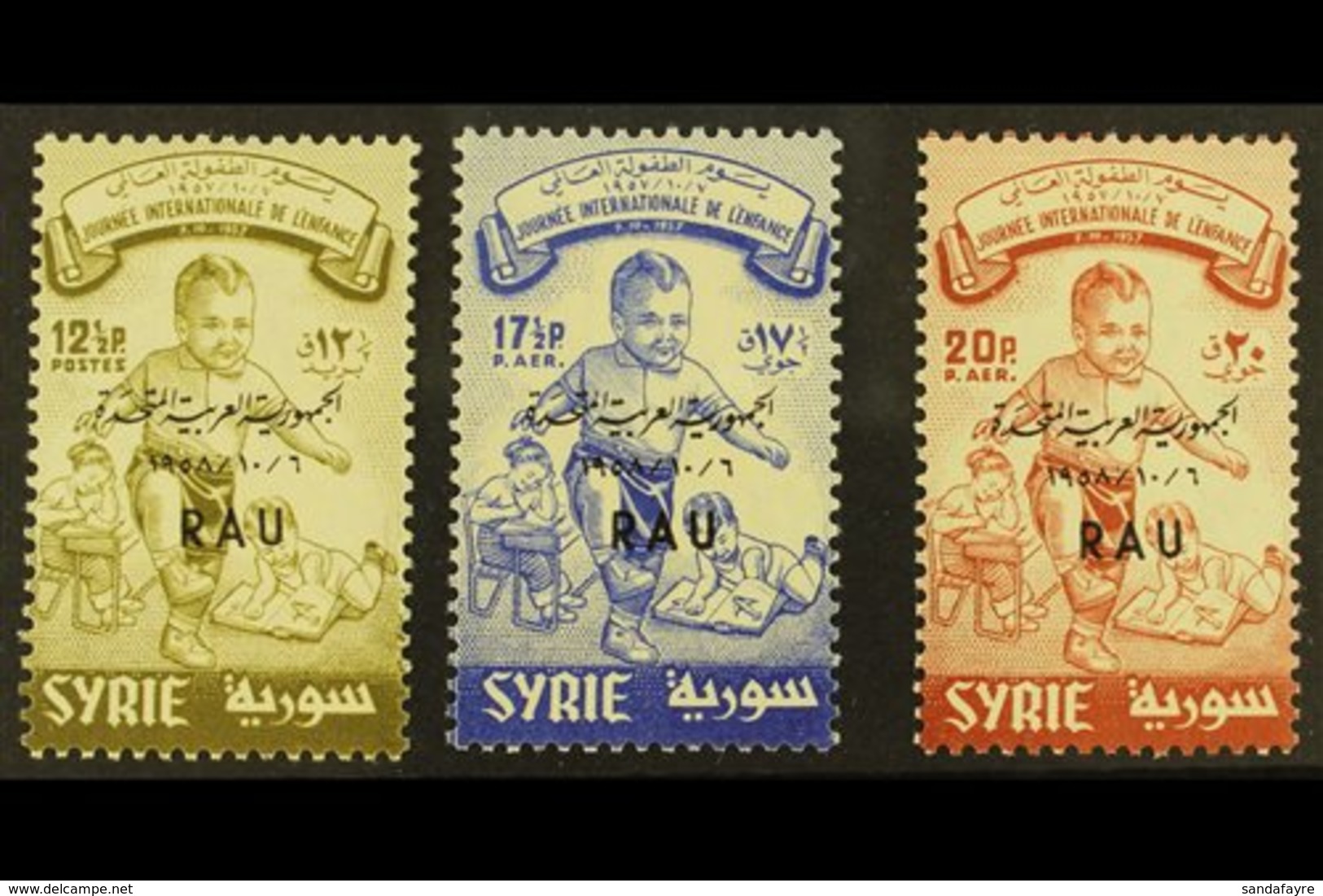 \Y 1958\Y International Children's Day "RAU" Overprints Complete Set, SG 670a/70c, Fine Never Hinged Mint, Fresh. (3 Sta - Syrie