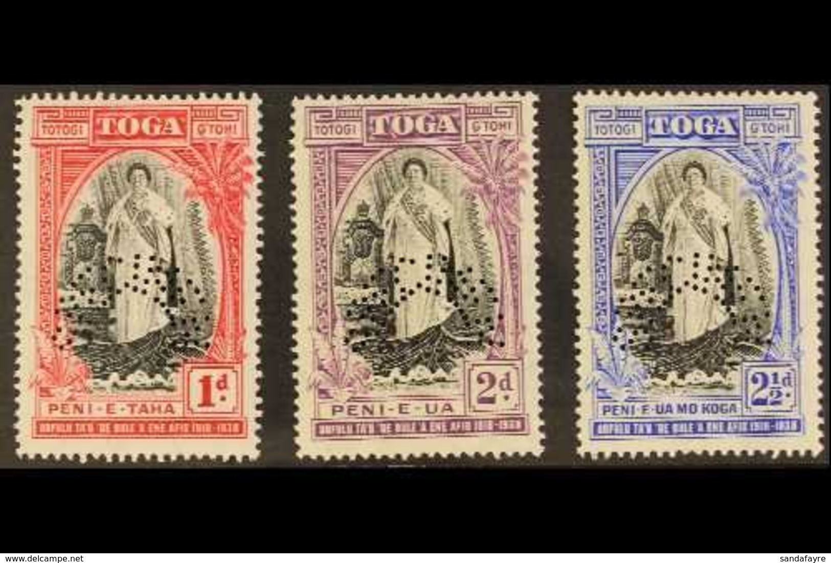 \Y 1938\Y Accession Complete Set Perforated "SPECIMEN", SG 71/s73s, Never Hinged Mint. (3 Stamps) For More Images, Pleas - Tonga (...-1970)