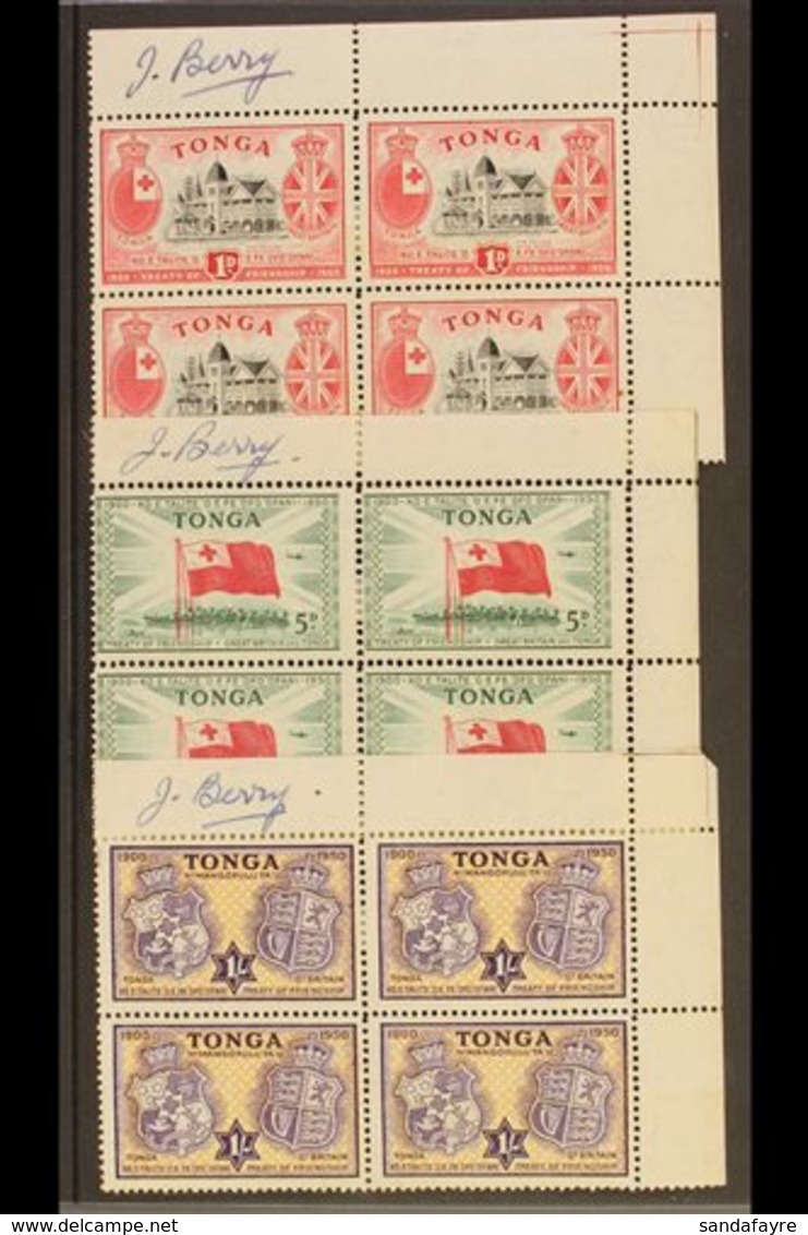 \Y 1951\Y Treaty Of Friendship Complete Set, SG 95/100, Mint Corner BLOCKS Of 4, All Signed In The Margins By The Design - Tonga (...-1970)