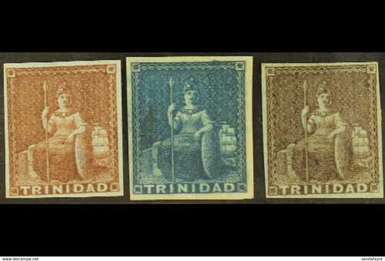 \Y 1851-55\Y 1d Purple Brown, 1d Blue & 1d Brownish Grey Imperforate Britannia Issues, SG 2/3 And 6, Each Mint With Gum  - Trinidad & Tobago (...-1961)