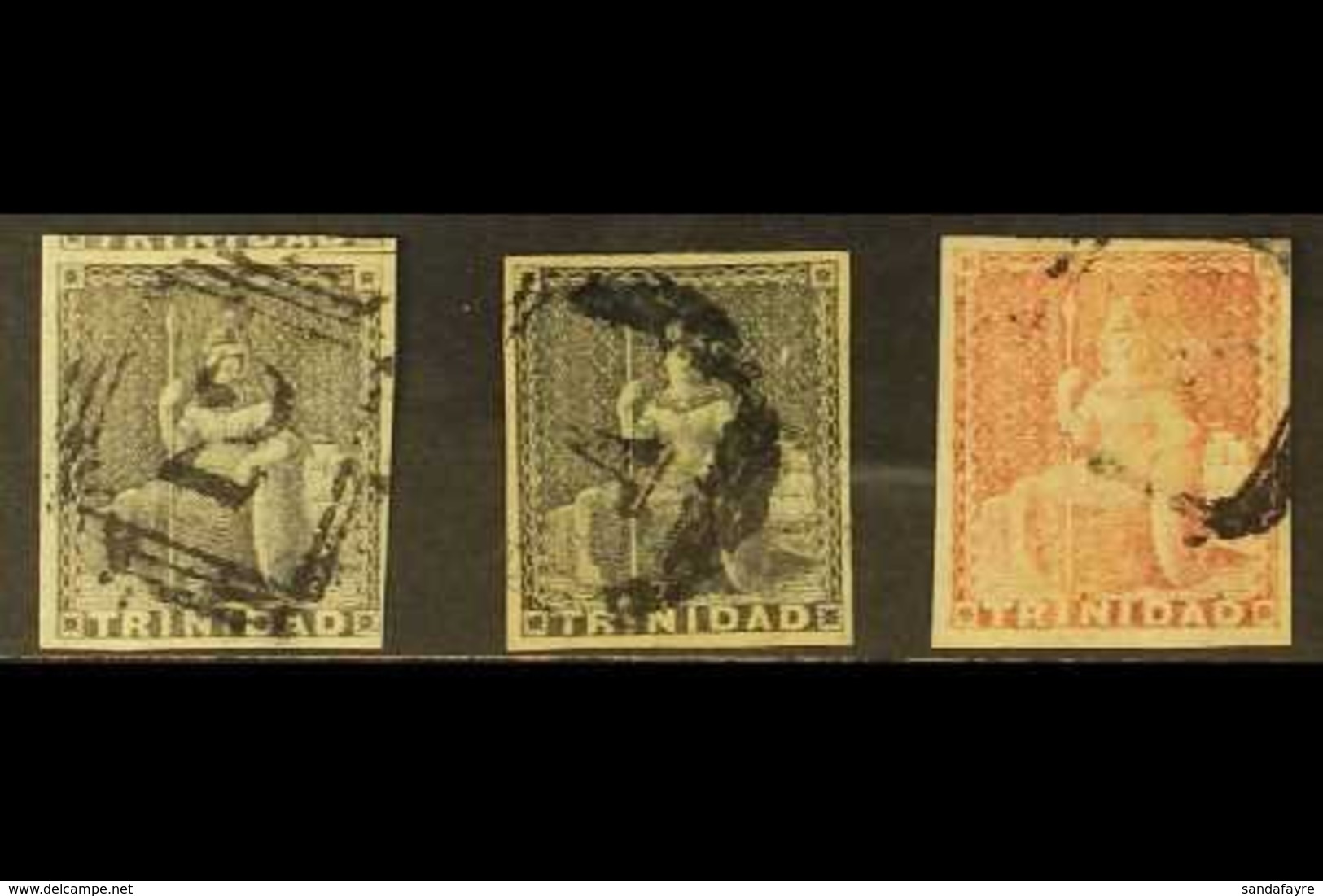 \Y 1854-57\Y (1d) Deep Purple, (1d) Dark Grey, And (1d) Rose-red Britannia Issue On White Paper, SG 9, 10, 12, Each Four - Trinidad & Tobago (...-1961)