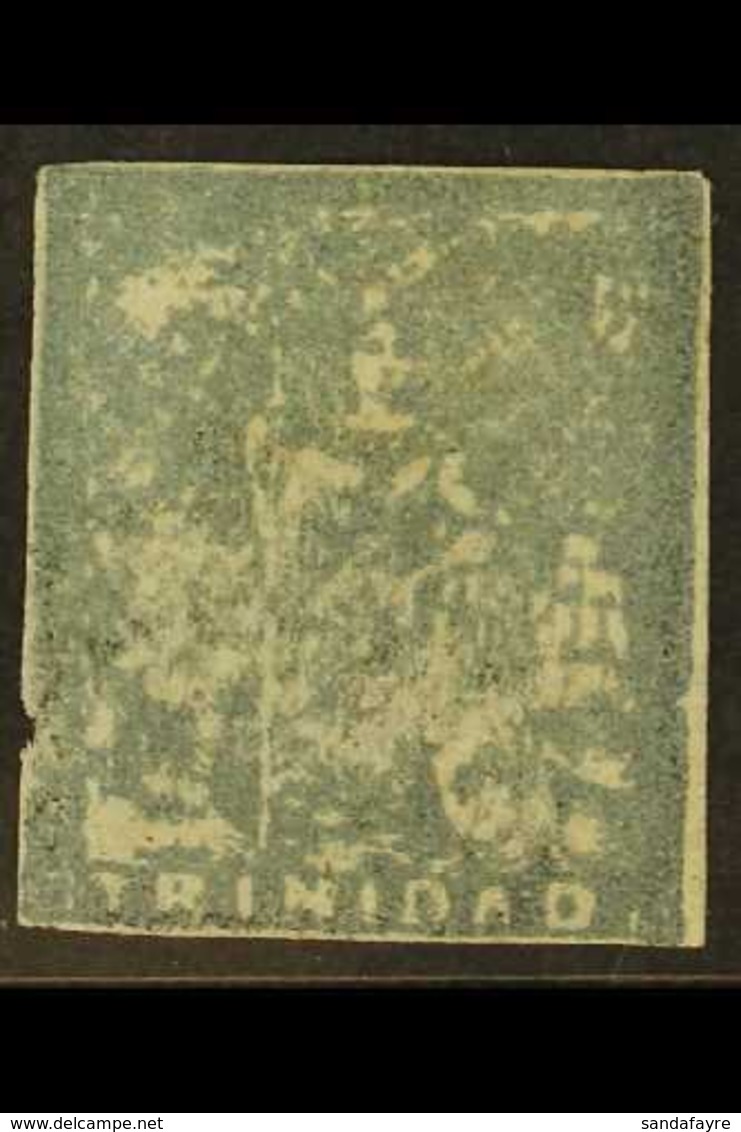 \Y 1860\Y 1d Bluish Grey Litho Britannia, Fifth Issue SG 19, Four Margins And Very Light Cancel, Small Nick Into Margin  - Trinidad & Tobago (...-1961)