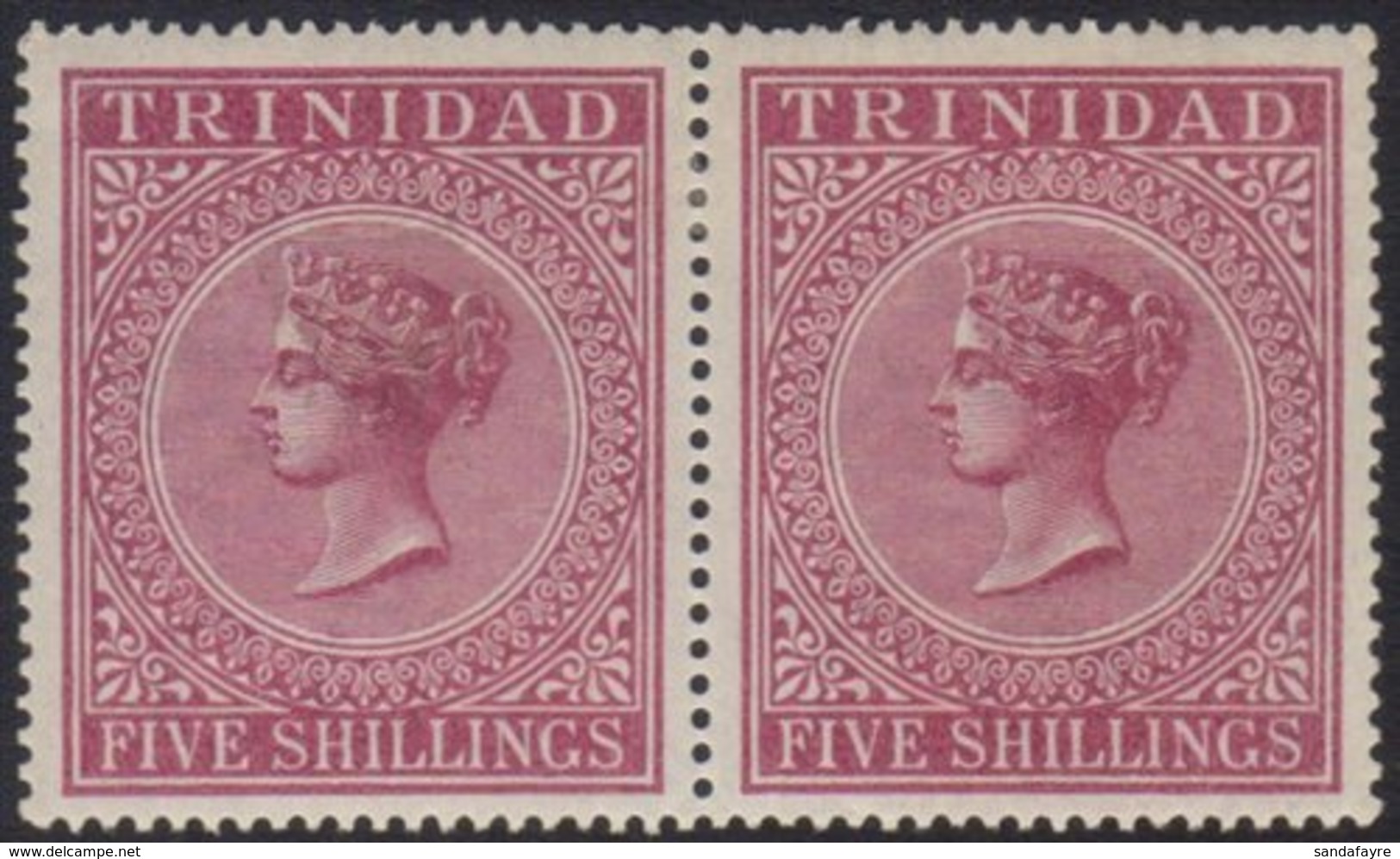 \Y 1883-94\Y 5s Maroon, Wmk Crown CC, Perf.14, In A Pair, SG 113, Very Fine Mint. For More Images, Please Visit Http://w - Trinité & Tobago (...-1961)