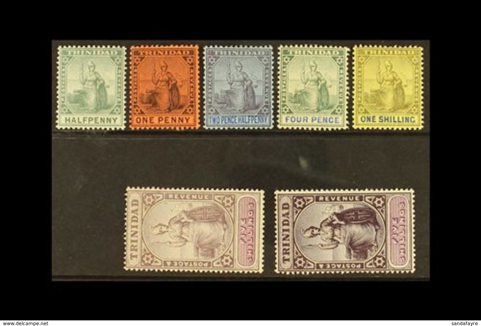 \Y 1901-06\Y Complete Britannia Set To Both 5s. Shades, SG 127/132a, Fine Mint. (7 Stamps) For More Images, Please Visit - Trinité & Tobago (...-1961)